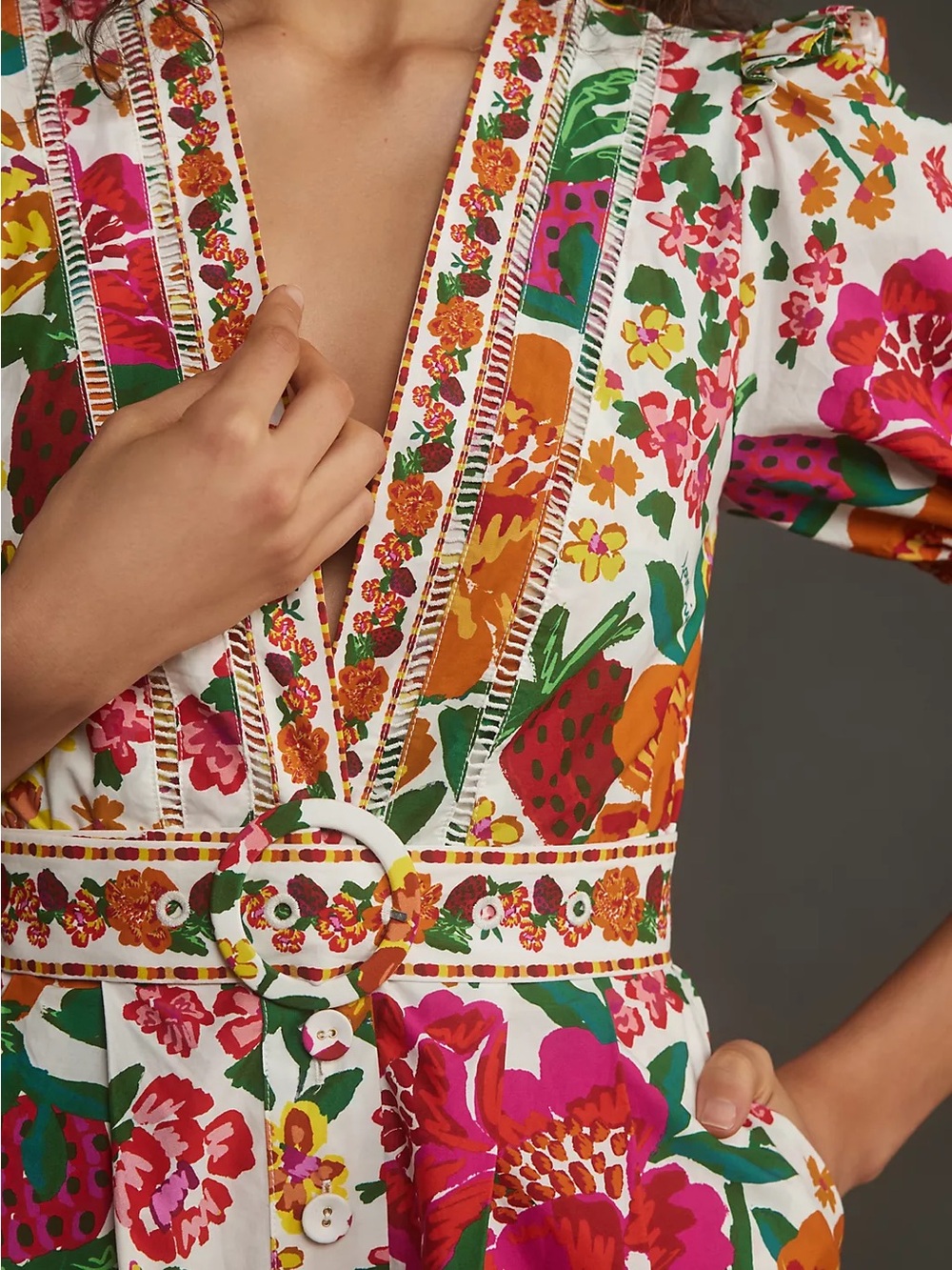 Farm Rio Flowerful Sketch Romper, Size XL, Summer Strawberry Print - Picture 4 of 16